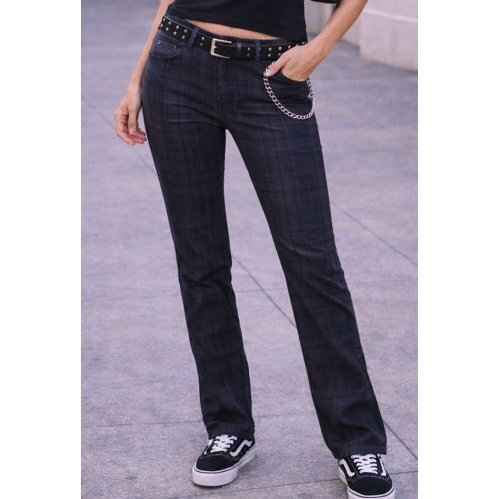 J Brand Womens Y2K Low Rise Skinny Jeans Size 27 Plaid Purple Skater Indie Emo